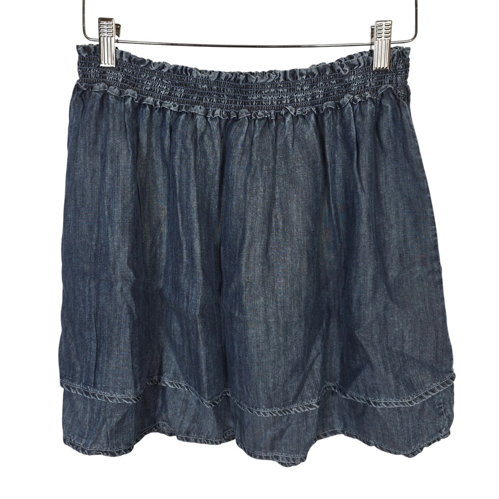 Hatley Women Blue Acid Rinse Layered Smocked Denim Skirt Large Coastal Boho